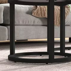 HOMCOM Glass Coffee Table Set of 2, Round Nest of Tables with Marble-Effect Tempered Glass Tabletop and Steel Frame, Modern Side Tables for Living Room, White - 9