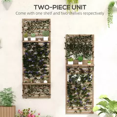 Outsunny Wall Mounted Plant Stands Set of 2, Fir Wood Flower Stand with Shelves and Slatted Trellis for Patio, Balcony, Porch - 4