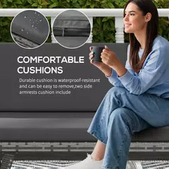 Outsunny 2 Seater Rattan Sofa with Cushions, 2-in-1 PE Rattan Daybed Sofa with Left Up or Down Armrests, Garden Chaise Lounger Loveseat for Outdoor, Patio, Mixed Grey - 7