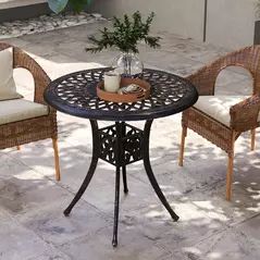 Outsunny 78 cm Round Garden Dining Table with Parasol Hole Antique Cast Aluminium Outdoor Table Only, Bronze Tone - 6