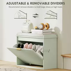 HOMCOM Elegant Six Shoe Bench, with Top Seat - Green - 6