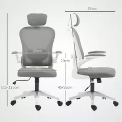 HOMCOM Executive Office Chair, Ergonomic Mesh High Back Desk Chair with Flip-up Armrest, Rotatable Headrest, Adjustable Lumbar Support for Home Study, Grey - 3
