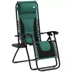 Outsunny Zero Gravity Lounger Chair, Folding Reclining Patio Chair with Padded Seat, Cup Holder, Soft Cushion and Headrest for Poolside, Camping, Green - 1