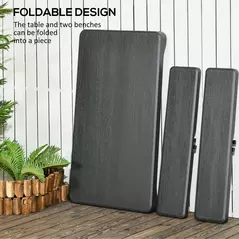 Outsunny Folding Picnic Table with 2 Benches, 3-Piece Portable Garden Furniture Set for 4, Dining Table Set with Plastic Top, Steel Frame, Dark Grey - 6