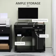 HOMCOM Multi-Storage Compact Work Desk, with Wheels - Black - 4