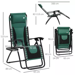Outsunny Zero Gravity Lounger Chair, Folding Reclining Patio Chair with Padded Seat, Cup Holder, Soft Cushion and Headrest for Poolside, Camping, Green - 3
