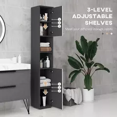 kleankin Line Embossed Tall Bathroom Storage Cabinet with Three-position Adjustable Shelves for Minimalist Style - Grey - 5