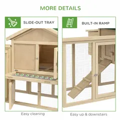 PawHut Large Chicken Coop, Wooden Garden Hen House, Poultry Coops Cages with Run, Nesting Box, Natural Wood Finish - 7