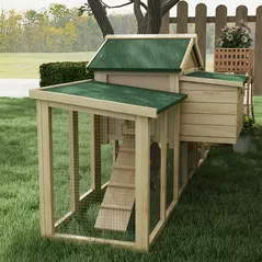 PawHut Large Chicken Coop, Wooden Garden Hen House, Poultry Coops Cages with Run, Nesting Box, Natural Wood Finish - 9