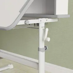 AIYAPLAY Height Adjustable Kids Desk and Chair Set, Children School Study Desk with Tiltable Desktop, Reading Rack, Grey - 9