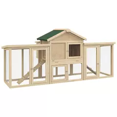 PawHut Large Chicken Coop, Wooden Garden Hen House, Poultry Coops Cages with Run, Nesting Box, Natural Wood Finish - 1