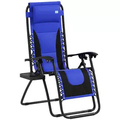 Outsunny Zero Gravity Lounger Chair, Folding Reclining Patio Chair with Padded Seat, Cup Holder, Soft Cushion and Headrest for Poolside, Camping, Blue - 1
