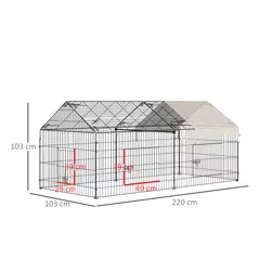 PawHut Metal Rabbit Run Playpen, Guinea Pig Cage, 220 x 103 x 103cm, Beige - 3