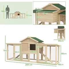 PawHut Large Chicken Coop, Wooden Garden Hen House, Poultry Coops Cages with Run, Nesting Box, Natural Wood Finish - 3