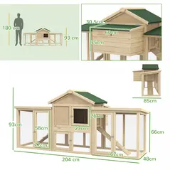 PawHut Large Chicken Coop, Wooden Garden Hen House, Poultry Coops Cages with Run, Nesting Box, Natural Wood Finish - 3