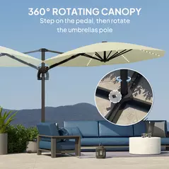 Outsunny 3(m) Cantilever Garden Parasol with Solar Powered Lights, Crank Handle & Cross Base, UPF 50+, 360° Rotation, Cream - 4