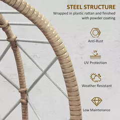 Outsunny Rattan Egg Chair Outdoor Indoor Wicker Chair with Thickened Cushion and Headrest, Standing Garden Egg Chair with Cup Holder, Metal Frame for Patio, Balcony, Brown - 6