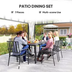 Outsunny Seven-Piece Minimal Metal Garden Dining Set, with Parasol Hole - Black - 6