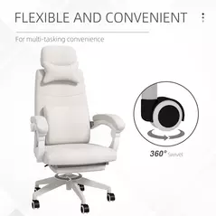 Vinsetto Linen-Look Office Chair, with 160° Reclining Back and Footrest - White - 7