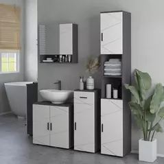 kleankin Line Embossed Tall Bathroom Storage Cabinet with Three-position Adjustable Shelves for Minimalist Style - Grey - 7