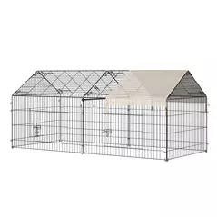 PawHut Metal Rabbit Run Playpen, Guinea Pig Cage, 220 x 103 x 103cm, Beige - 1