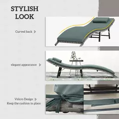 Outsunny Rattan Folding Sun Lounger Outdoor Chair with Cushion and Pillow Mixed Grey - 6