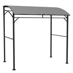 Outsunny 2.2 x 1.5 m BBQ Grill Gazebo Tent, Garden Grill with Metal Frame, Curved Canopy and 10 Hooks, Outdoor Sun Shade, Grey - 1