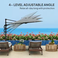 Outsunny 3(m) Cantilever Garden Parasol with Solar Powered Lights, Crank Handle & Cross Base, UPF 50+, 360° Rotation, Dark Grey - 5
