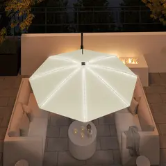 Outsunny 3(m) Cantilever Garden Parasol with Solar Powered Lights, Crank Handle & Cross Base, UPF 50+, 360° Rotation, Cream - 9