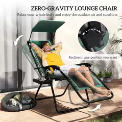 Outsunny Zero Gravity Lounger Chair Set of 2, Folding Reclining Patio Chair with Shade Cover, Padded Seat, Cup Holder, Soft Cushion and Headrest for Poolside, Camping, Green - 4