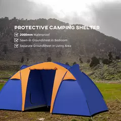 Outsunny Camping Tent with 2 Bedroom, Living Area and Porch, 4-6 Man Large Tunnel Tent, 2000mm Waterproof, Portable with Bag - 5