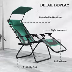Outsunny Zero Gravity Lounger Chair Set of 2, Folding Reclining Patio Chair with Shade Cover, Padded Seat, Cup Holder, Soft Cushion and Headrest for Poolside, Camping, Green - 5
