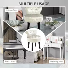 HOMCOM Dressing Table Stool with Rubber Wood Legs, Ice Velvet Vanity Stool for Living Room Bedroom, Beige - 6