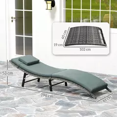 Outsunny Rattan Folding Sun Lounger Outdoor Chair with Cushion and Pillow Mixed Grey - 3