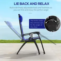 Outsunny Zero Gravity Lounger Chair, Folding Reclining Patio Chair with Padded Seat, Cup Holder, Soft Cushion and Headrest for Poolside, Camping, Blue - 4