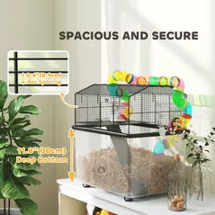 PawHut Two-Tier Hamster Cage with 31cm Deep Tray, Tube System, Water Bottle, Ramp, Feeding Bowl, Multicoloured - 5