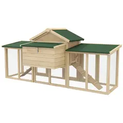PawHut Large Chicken Coop, Wooden Garden Hen House, Poultry Coops Cages with Run, Nesting Box, Natural Wood Finish - 8