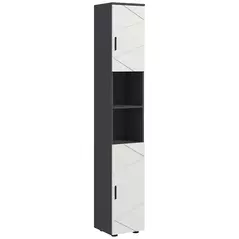 kleankin Line Embossed Tall Bathroom Storage Cabinet with Three-position Adjustable Shelves for Minimalist Style - Grey - 1