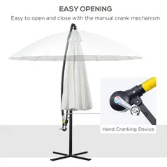 Outsunny 3(m) Cantilever Umbrella 18 Ribs & Vents Adjustable Angle for Patio Cream White - 4