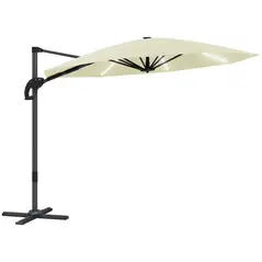 Outsunny 3(m) Cantilever Garden Parasol with Solar Powered Lights, Crank Handle & Cross Base, UPF 50+, 360° Rotation, Cream - 1