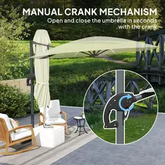 Outsunny 3(m) Cantilever Garden Parasol with Solar Powered Lights, Crank Handle & Cross Base, UPF 50+, 360° Rotation, Cream - 8
