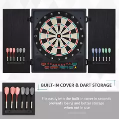 HOMCOM Electronic Dartboard Set, 27 Games Modes and 202 Variations, LED & 12 Soft Tip Darts and Cabinet to Storage, Ready-to-Play Multi-Game Option Darts Machine - 5