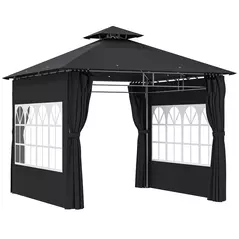 Outsunny 3 x 3 m Garden Gazebo, Double Roof Metal Gazebo with Removable Sidewalls and Church Windows, Outdoor Canopy Shelter, Black - 1