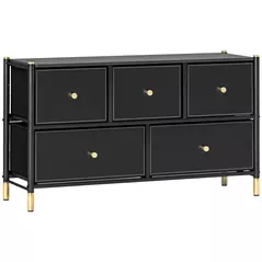 HOMCOM Faux Leather Front Chest of Drawers - Black - 1
