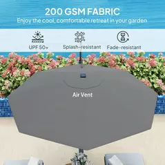 Outsunny 3(m) Cantilever Garden Parasol with Solar Powered Lights, Crank Handle & Cross Base, UPF 50+, 360° Rotation, Dark Grey - 7