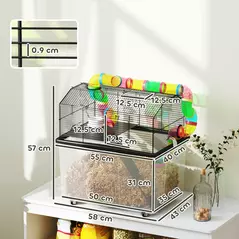 PawHut Two-Tier Hamster Cage with 31cm Deep Tray, Tube System, Water Bottle, Ramp, Feeding Bowl, Multicoloured - 3