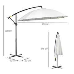 Outsunny 3(m) Cantilever Umbrella 18 Ribs & Vents Adjustable Angle for Patio Cream White - 3