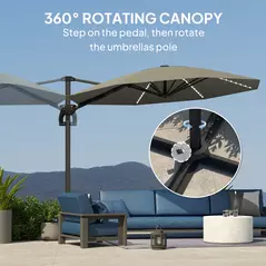 Outsunny 3(m) Cantilever Garden Parasol with Solar Powered Lights, Crank Handle & Cross Base, UPF 50+, 360° Rotation, Dark Grey - 4