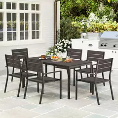 Outsunny Seven-Piece Outdoor Dining Set - Brown - 2