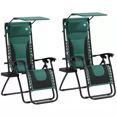 Outsunny Zero Gravity Lounger Chair Set of 2, Folding Reclining Patio Chair with Shade Cover, Padded Seat, Cup Holder, Soft Cushion and Headrest for Poolside, Camping, Green - 1